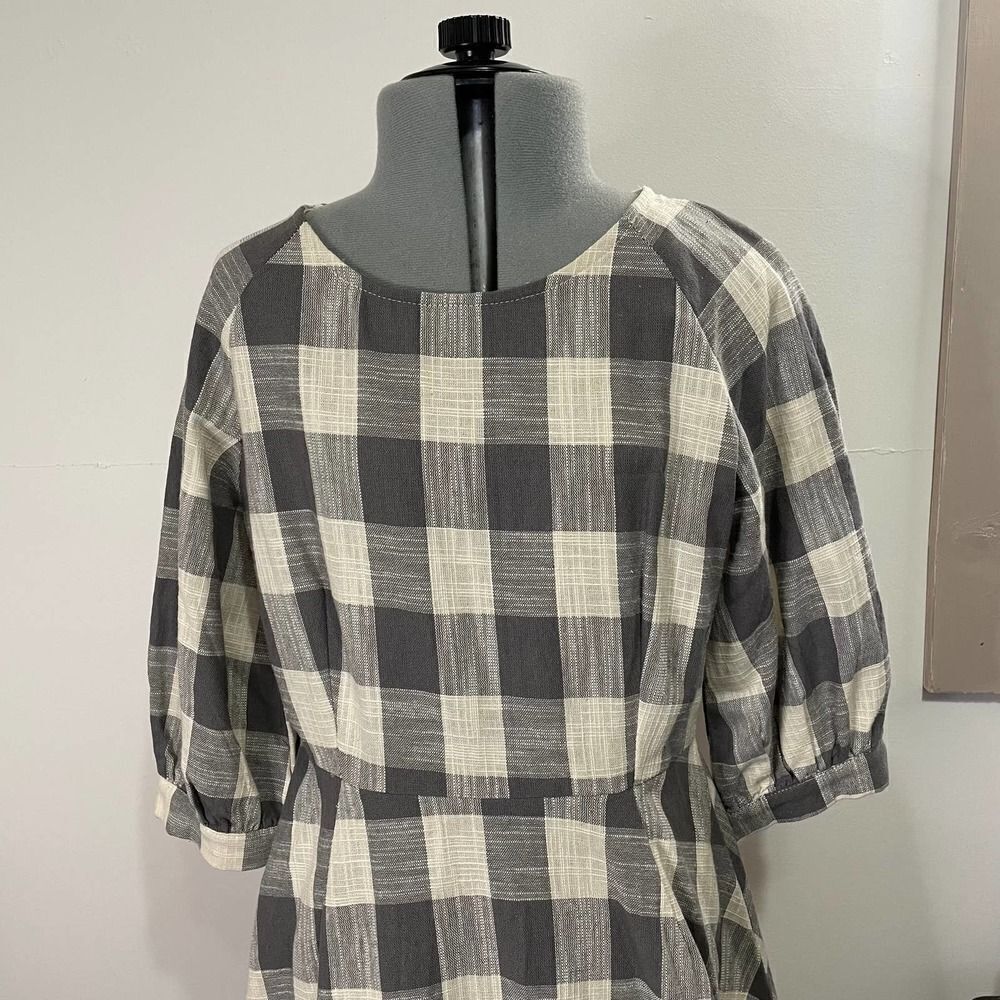 Love + Harmony Gray Gingham Plaid Prairie Cottagecore Boho Mini Dress Size Small